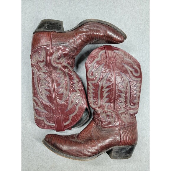 Vintage Justin Cowboy‎ Boots Mens 8D Burgundy Western Leather Stitched USA 90s